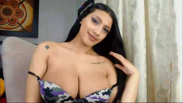 Busty Latina Babe Teaes In Front Of Webcam on cooltits.com