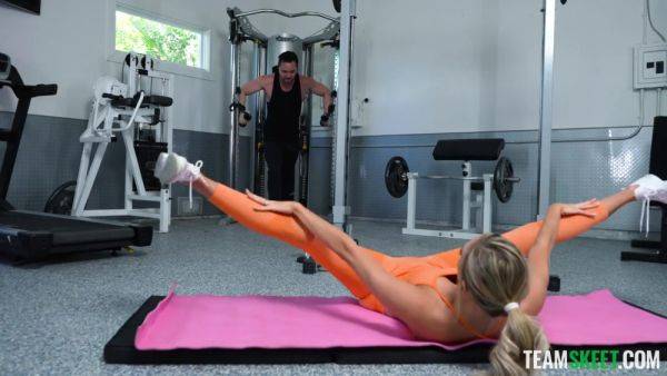 Sexy Busty Perfect-fit Blonde Makes Special Work-out With Jock's Cock In the Gym on cooltits.com